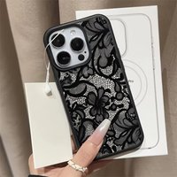 Black Lace Lichee Pattern Phone Case For iPhone 17 Pro Max 16 Plus 15 14 13 12 11 XS XR X 1 Air Shockproof Soft Silicone Cover