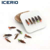 ICERIO #12 Barbed Hare's Ear&Deer Hair Dubbing Caddis Larva Nymph Flies with ะค3.2mm Brass Bead Trout Bass Steelhead Fishing Lure