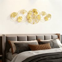 Golden Ginkgo Leaf Metal Wall Art, Iron Openwork Wall Sculpture, Natural Silhouette Home Decor for Living Room Bedroom Office