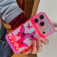 LED Luminous Butterfly Pattern Clear Glow in Dark Phone Case for iPhone 11 12 13 14 15 16 17 Pro Max Plus 17 Air X XS Max Cover