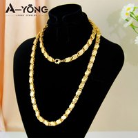 Luxury Dubai Bridal Wedding Jewelry 24k Gold Plated Arabic Muslim Vintage Long Necklace 80cm Turkish Women Marry Party Jewelrys