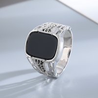 Silver Jewelry Ring Natural 10*14mm Big Black Agate Stone Vintage Ring For Women Party Gifts Fine Jewelry NASIA