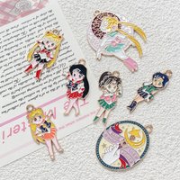 10PCS DIY Cute Sailor Moon Anime Metal Charming DIY Keychain Pendants Fashion Jewelry Phone Backpack Accessory Gifts