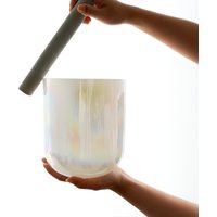 Hye-eun 6 Inch Pearl White Clear Cosmic Light Quartz Crystal Singing Bowl for Meditation and Sound Healing with Suedce Stick