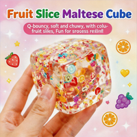 5cm Fruit Slice Maltose Cube Squishy Toy TPR Transparent Soft Moldable Fidget Toy Stress Relief ASMR Decompression Desktop Prank