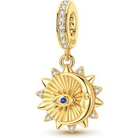 925 Sterling Silver Charms Bead CZ Zircon Gold Sun Moon Eye Dangle Fit Original Bracelet DIY Women Jewelry Gift