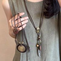 Vintage Tassel Feather Necklace for Women Fashion Rope Long Geometric Leaf Pendant Necklace Bohemian Jewelry Accessories