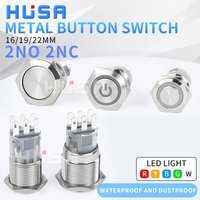 Joli à bouton-poussoir en métal étanche, lumière LED, interrupteur d'alimentation momentané du moteur de voiture, argent, 2NO2NC, 16mm, 19mm, 22mm, 3 V, 6 V, 12 V, 24 V, 220V, 1NO1NC