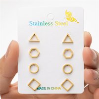 4Pairs/Lot Minimalism Triangle Earings Fashion Jewelry Stainless Steel Accessories Small Circle Square Geometric Ear Studs