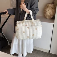 New High-capacity Mummy Bag Embroidered Bear Mother and Baby Handbag Baby Bottle Diaper Portable Baby Stroller Bag