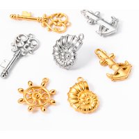 6pcs/lot Anchor Rudder Conch Key Charms Stainless Steel Pendant For DIY Necklace Jewelry Making Supplies Gift