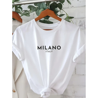 Fashion T Shirt Milano Letter Print T-shirt Casual Crew Neck Short Sleeve Top Tee Spring Summer Women's Clothing