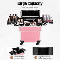 Cosmetic Case Trolley w/Locks,Professional Rolling Makeup Train Case w/Drawer,Large Cosmetic Trolley Cosmetics Storage Organizer