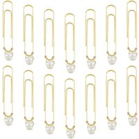 30Pcs Iron Oval Paper Clips Long Bookmark Marking Clips with Natural Keshi Pearl Beads Golden 57mm