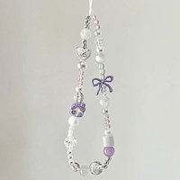 1Pc Y2K Light Purple Bow & House Decor Phone Lanyard, White Pearl Heart Phone Charm, Sweet Anti-lost Bag Pendant & Camera Orname