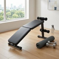 Incline Sit-up Bench Padded Foldable Sit-up Bench Fitness Equipment Foam Handles Black