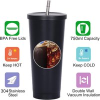 750ml Double-Wall Insulated Tumbler with Straw Reusable Stainless Steel Coffee Cup with Lid for Tea Cold Drinks Drinking Mug