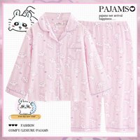 Anime Chiikawa Women Pajamas Usagi Nightwear Hachiware Long Sleeved Long Pants Homewear Momonga Pure Cotton Home Clothes Set