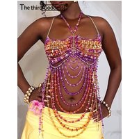 Sexy metal rhinestone corset crop top women summer see through halter tank top woman clothing beach club party tops rave oufit