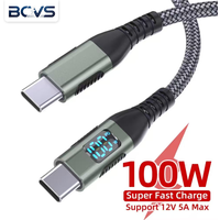 BCVS USB-C-auf-USB-C-Kabel, 100 W, mit digitaler Anzeige, für schnelles Laden, geflochtenes Nylonkabel, Typ-C-Datenkabel, PD 100 W, für iPhone und Samsung Galaxy.