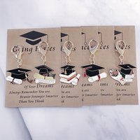 10Graduation season gift set:Alloy Doctor's Cap Keychain,Includes inspirational graduation greeting cards、Inspirational exam wis