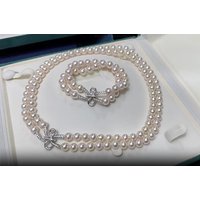 2row 16-18inch AAA Japan Akoya 8-9mm 9-10mm White Pearl Pendant Bracelet Necklace 925s