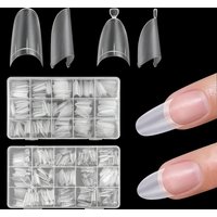 320pcs Medium/Short Oval Nail Tips Set | Matte Clear Half Cover False Nails In 15 Sizes & Extensions Nail Supplies Nail Kit Ful