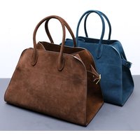 2025 Fall Vintage Leather Tote Bag Women's Genuine Cowhide Suede Large Capacity Commuter Shoulder Bag with Multi-Pocket