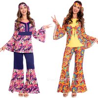 Couples 70s 80s Hippie Disco Costumes Women Men 60s 70s Cosplay Costume Headband Set Unisex Halloween Fancy Dress Up for Adult