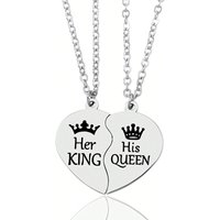 Her King His Queen Stainless Steel Pendant Necklace Heart Matching Couple Necklaces Jewelry Gifts