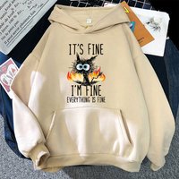 2025 Plus Size Cat Its Fine Im Fine Everything Is Fine Printed Women Hoodies Autumn Winter Hoodie Pullover Hooded
