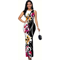 Allover Print Split Tank Dress, Elegant Bodycon Sleeveless Maxi Dress For Spring & Summer, Women's Clothing
