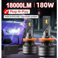 TEENRAM 2PCS18000LM CSP Chips 180W LED Bulbs H11 9005 HB3 9006 Turbo FAN Design Car Headlight 6500K Cold white