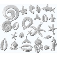 Wholesale 15pcs/lot Sea Ocean Animals Steel Color Pendants Stainless Steel Conch Starfish Shell Turtle Charms DIY Jewelry Making