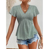 Elegant French Style Women's Top Ruffle Collar Splice T-shirt with Lace Trim Pleated Skirt Matching Floral Print Casual Wear