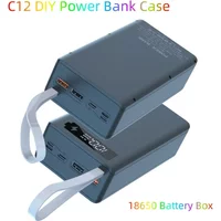 C12 18650 Battery Power Bank Case Charger Box Holder Dual USB LCD Display Support Quick Wireless Charger Battery Shell Storage