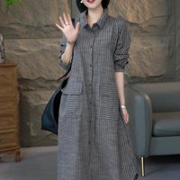 Advanced Casual Dress for Women's Autumn New Collection Long Sleeved Loose Temperament Striped Shirt Dress