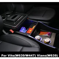 For Mercedes-Benz Viano Vito W447 2016-2023 Center Armrest Box Storage With Side LED Atmosphere Light Wireless Charging
