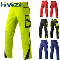 Men's Poly-cotton Pants Construction Work Cargo Pants for Men with Reflective Stripes Working Pants Men Workwear Muti Pockets
