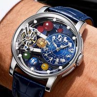 HANBORO Herren-Automatikuhr, 43 mm, mechanische Armbanduhr, 50 m wasserdicht, leuchtend, drehbar, Kristall-Hintergrund, Sternbild-Zifferblatt