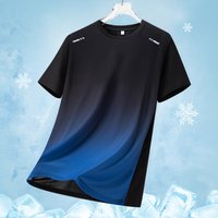 Men's Summer Gradient Casual Short Sleeve T-Shirt Thin Breathable Quick-Dry Ice Silk round Neck Running Outdoor Sport Top