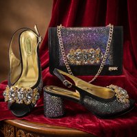 2026 INS Black Color Elegant Women's High Heel Shoes and Rhinestone-Embellished Bag Set - Perfect for Any Occasion