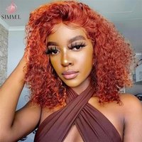 Ginger Bob Wig Human Hair 13x4 Deep Wave Lace Front Wigs #350 Orange Short Curly Bob Wig Wet Wavy Colored T Lace Wig for Women