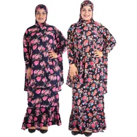 Eid Muslim 2 Piece Set Women Prayer Garment Turkey Ramadan Long Hijab Abaya Skirt Flower Robes Islamic Abaya Maxi Dress