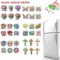 6-piece diamond painting fridge magnet set with artistic colorful floral and butterfly pattern design, fridge decoration