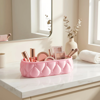 Large Capacity Aesthetic Rhombus Pattern Cosmetic Organizer Cute Desktop Storage Box Multi-scene Beauty Storage Solution