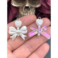 5pcs 34*28mm Heart Bow Charm Pendant Pearl AB Resin Bowknot Charms for DIY Jewelry Making Earrings Necklace Keychain Findings