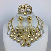 Water Droplets Shaped Big Choker Gold Plated Jewelry Set Necklace Drop Earrings Bracelet Ring Dubai Bridal Wedding Party Gifts