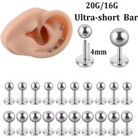 20/5PCS Surgical Steel Ultra-short Shaft Ball Flat Back Ear Helix Daith Earring 20/16g Screw Piercing Children Unisex Jewelry