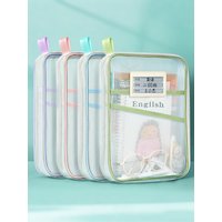 Huajie A4 Stationery Storage Bag Double-Layer Mesh Zipper Bag Large Capacity Storage Folder School Office Supplies Stationery Bag